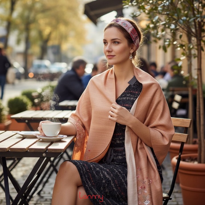 Raw silk scarf hand-embroidered with little flowers 40*200 cm